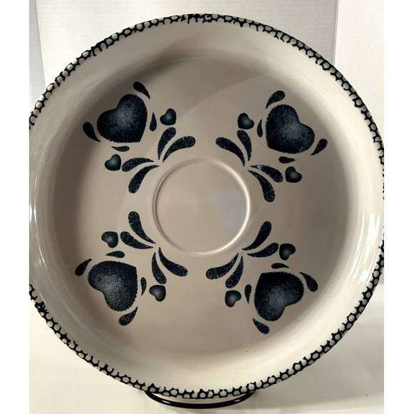 Vintage Home Trends Stoneware Snack Plate with Blue Hearts and Decorated Trim - Picture 1 of 4